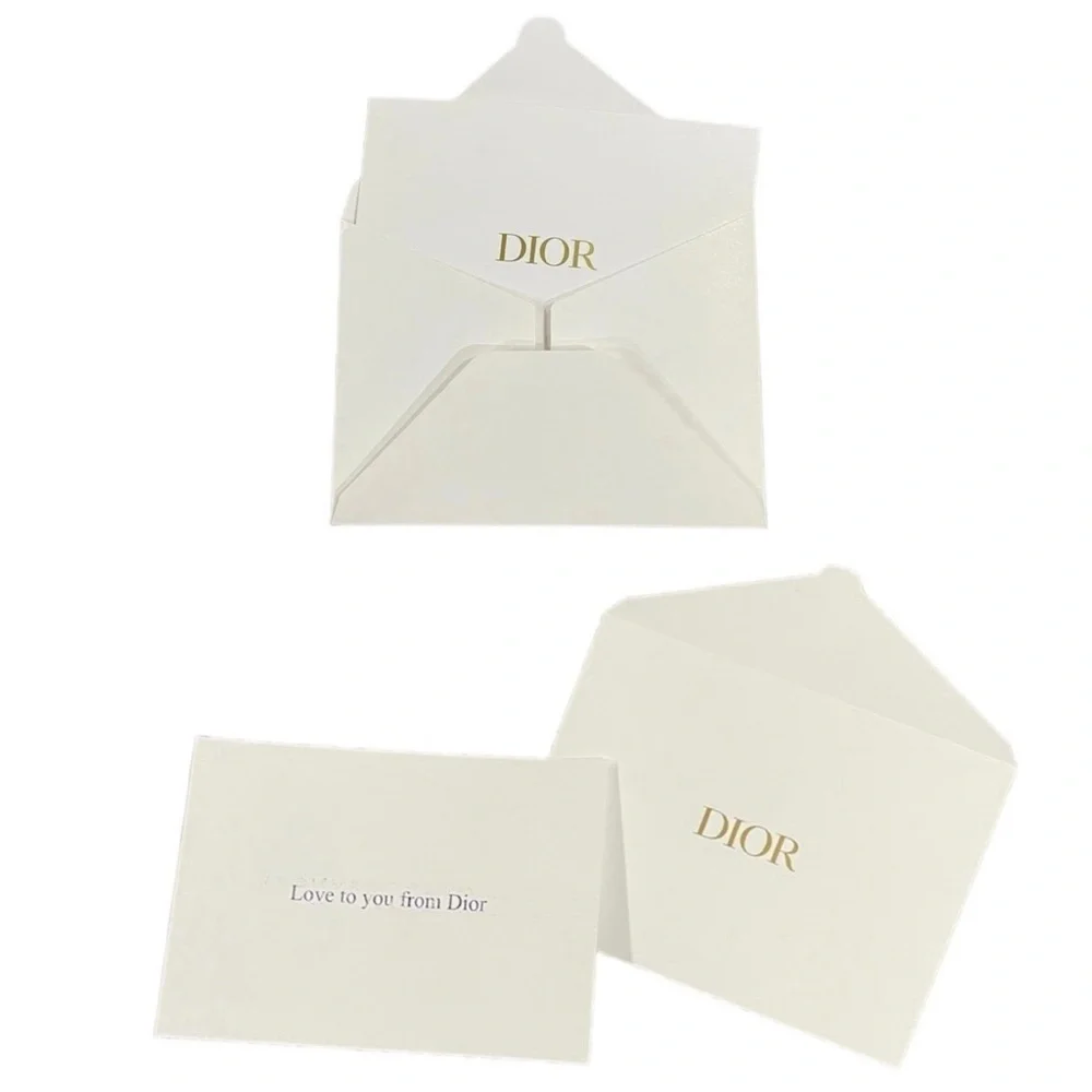 Set of 3 DIOR Authentic White and Gold Gift Note Cards and Envelopes